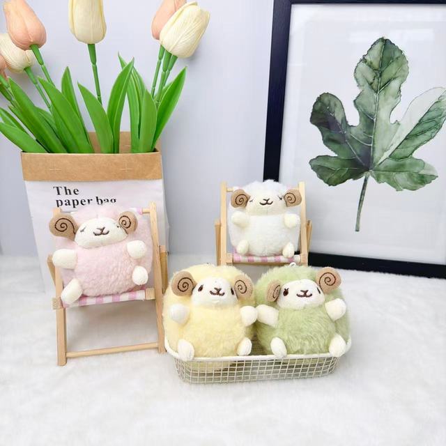 Round Fluffy Lamb Plush Bag Charm Soft Stuffed Sheep Animal Key Ring Accessory