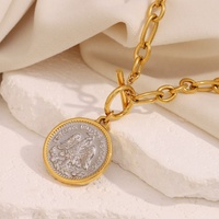 Nuevo Collar de Moda Vintage con Colgante de Moneda de Ángel en Acero Inoxidable Chapado en Oro de 18K para Mujer