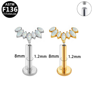 G23 Titanium Alloy <b>Opal</b> Internal Thread Lip <b>Stud</b> <b>Earring</b> Plant Shape Stainless Steel Fashion Piercing Jewelry - Product Image 5