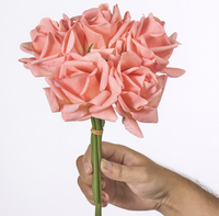 Bouquet de 5 roses artificielles en soie, bouclées, avec fil métallique, faites à la main, toucher réaliste et naturel, longue durée, pour la Saint-Valentin