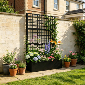 Rust-Proof Black Lattice Grid Raised Garden Bed Privacy Screen <b>Planter</b> Box with Trellis Easy Assembly for Outdoor Patio & Garden - Product Image 6