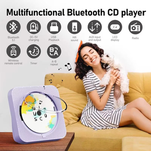Lecteur CD portable mural BT5.0 avec radio FM, lecture USB/AUX, son HiFi, écran LED et télécommande pour la maison et le bureau - Product Image 5