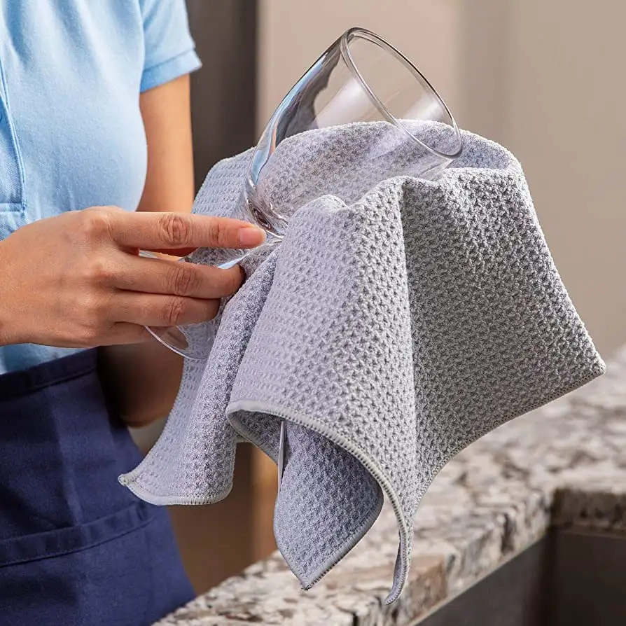 Waffle Weave Kitchen Towels Thick Microfiber Dish Drying Towels Absorbent Tea Hand Towel Lint Free Opp Bag White Solid Color MSY