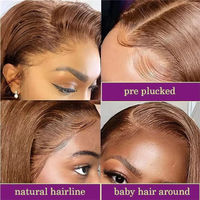Perruque Bob Courte Lisse Brésilienne Pré-Pluckée en Cheveux Humains Vierges, Densité 200%, Châtain Chocolat, 13x4, avec Baby Hair # 4 Perruques