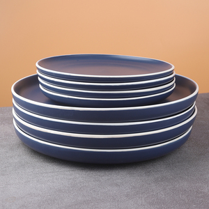 Assiette à pizza en céramique ronde élégante bleu mat blanc noir pour servir des salades de steak des pâtes 10,5 7,5 - Product Image 4