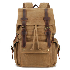 Dropshipping Shopify Retro Crazy Horse Waxed <b>Canvas</b> <b>Backpack</b> Vintage <b>Canvas</b> Rucksack Outdoor Travel Daypack - Product Image 5