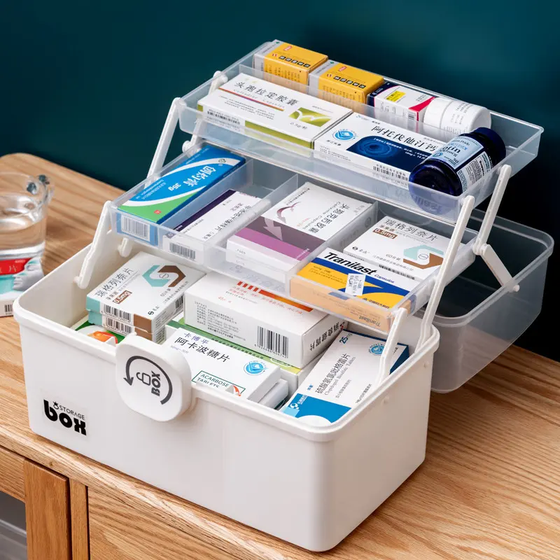 Small Medicine Plastic Box Household Storage Box Portable Medical First Aid Folding Box