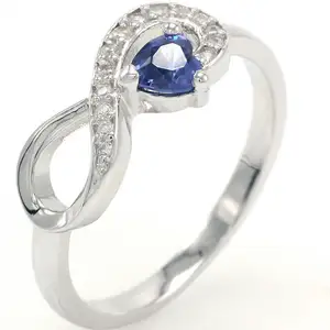 Wholesale Customized 925 Sterling Silver Infinite Solitary TANZANITE CZ Classic Ring Infinity Heart Promise Rings For Her