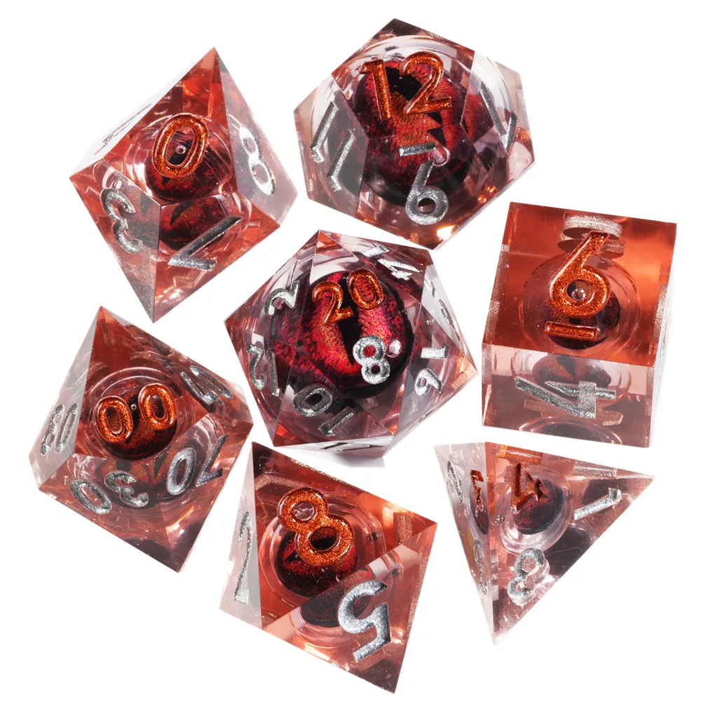 Dadu mata naga merah PLANET MINI 7 buah Set dadu Resin polihedral D4 D6 D8 D10 D % D12 D20 DND dadu untuk permainan TRPG Dragon and Dungeon