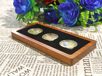 Boîte de rangement en bois pour collection de pièces commémoratives Shabilimu, avec couvercle magnétique en acrylique, pour trois devises