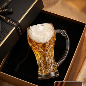 Chope à bière en verre gaufré minimaliste moderne avec poignée, tasse de football pour la maison, les bars sportifs, les pubs, les cadeaux et souvenirs de fête - Product Image 5