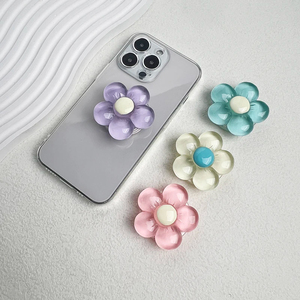 Support de téléphone pliable en résine transparente, 1 pièce, fleur couleur bonbon, avec poignée rétractable florale mignonne pour appareils mobiles - Product Image 6