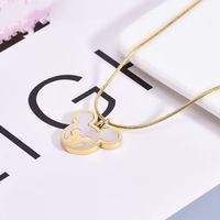 Kalung liontin baja tahan karat emas 18K mode baru kalung cangkang putih ibu mutiara putri duyung ekor ikan model trendi Mickey Doraemon