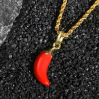 Nouveau design, pendentif piment rouge en émail plaqué or 14 carats, charmant bijou légume, bijoux de mode hip-hop pour femmes