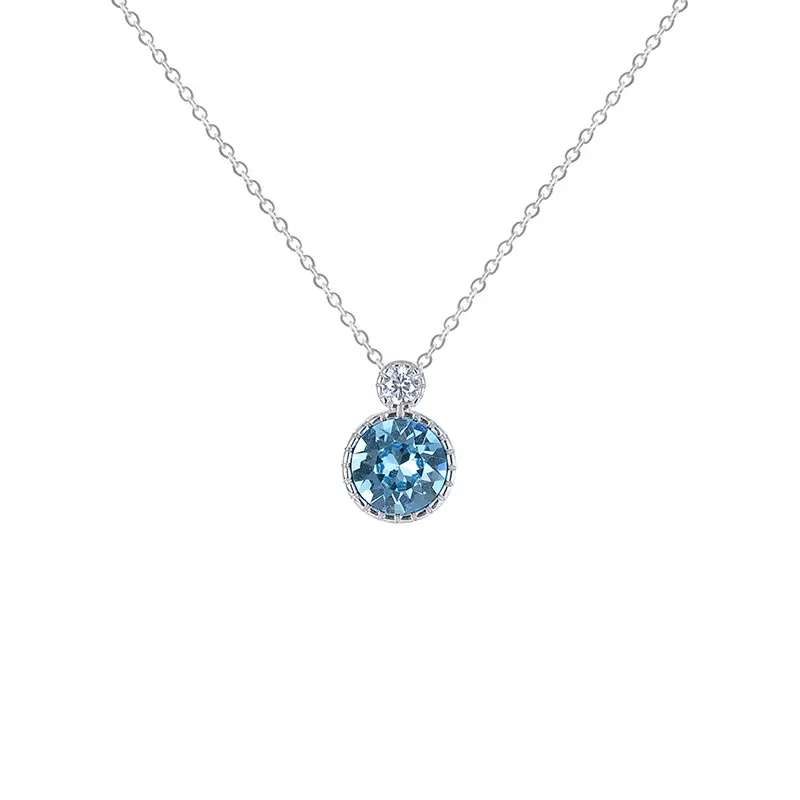 Colliers avec pendentifs en forme de aigue-marine pour femme, bijoux en argent Sterling 925, en Zircon, rond, bleu et blanc