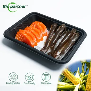 Logo OEM Emballage blister noir amidon de maïs oeuf viande plateau en plastique présentoir viande fraîche de poulet plateaux d'emballage Dispos