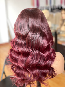 High Quality Virgin Red Color Glueless Lace Front Wig Natural Human Transparent High Density Middle Part <b>Body</b> <b>Wave</b> for Women - Product Image 4