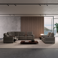 Canapé Modulable d'Angle Sept Places Inclinable Électrique en Cuir Synthétique, Moderne, Gris, pour Salon ou Salle de Cinéma