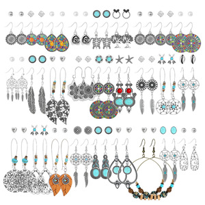 Juego de Pendientes Colgantes de Moda Estilo Boho, Turquesa, Aleación, Joyería para Mujer, Pendientes con Diseño de Pluma, Regalo para Fiesta - Product Image 1