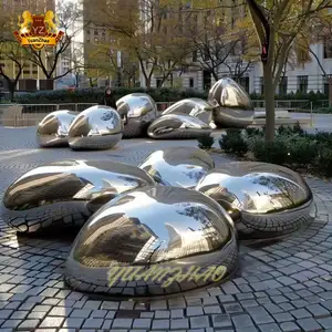 Outdoor office building stainless steel pebbles sculpture popular design park decoration oval stainless steel statue