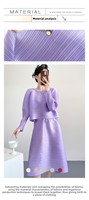 Ensemble plissé Miyake : Haut élégant et chic à volants, coupe ample, manches longues et jupe midi évasée pour l'été