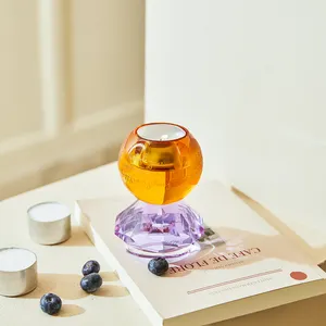 Bougeoir en cristal en forme de boule de style moderne Petite pièce maîtresse de table Bougeoir en verre cristal coloré