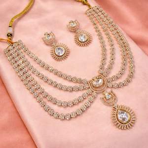 Three-Layer Indian <b>Choker</b> Necklace Set: Traditional Kundan & <b>Pearl</b> Jewelry with Matching Earrings for Women and Girls - Product Image 3