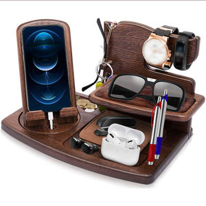 회전식 원목 휴대폰 충전 거치대, 핸드폰 홀더, 지갑 펜던트, 시계 받침대, 키체인, 데스크탑 수납 정리대 - Product Image 1
