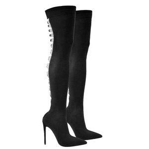 Botas Altas de Mujer Talla Grande 46 con Recorte Trasero, Ajustadas, de Tacón Alto, Elásticas, de Horma Ancha, Tipo Calcetín, Estilo Stiletto - Product Image 3