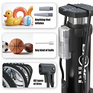 Pompe à <span class=keywords><strong>pied</strong></span> haute pression BaiMei 140 PSI avec manomètre – <span class=keywords><strong>Gonfleur</strong></span> d'air portable pour vélo, moto, voiture, ballon - Product Image 3