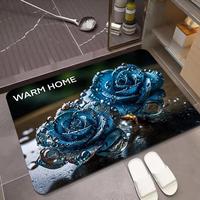 Keset Lantai Kamar Mandi Motif Mawar Gaya Instagram, Bahan Diatomaceous Earth, Bentuk Persegi, Gaya Kartun, Lembut, Penyerap Air, Tanpa Perlu Dicuci
