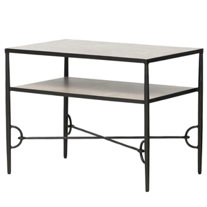 Babylon Nightstand A slim spare <b>frame</b> of <b>hammered</b> gunmetal pairs with natural metal for a clean and timeless nightstand look. - Product Image 3