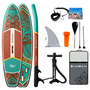 Planche de SUP <span class=keywords><strong>gonflable</strong></span> en bois turquoise de 11' (33 pouces de large), planche à pagaie tropicale avec pompe et aileron pour les stations balnéaires et la vie insulaire - Product Image 1