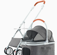 Poussette pour animaux de compagnie 3-en-1 en aluminium détachable avec hauteur de poignée réglable, 4 roues, pliable, sac en maille lavable pour chats et chiens