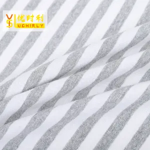 32 एस कपास नायलॉन lurex 1x1 ग्रे सफेद धारी डिजाइन यार्न रंगे रिब कपड़े
