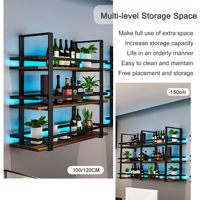 Étagères murales en acier inoxydable à lumière LED pour bouteilles de liqueur, étagères de bar flottantes, armoire murale de cuisine, usage domestique