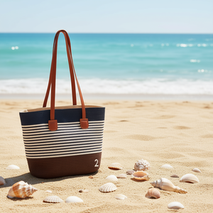 Bolso de hombro a rayas de 42x28x12cm, bolso de mano de un solo hombro para mujer, bolso de playa de verano - Product Image 2