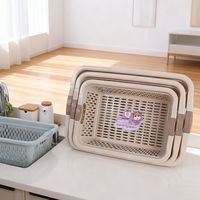 Panier de drainage rectangulaire bleu en plastique, épaissi et durable, pour le lavage des légumes, rangement et tri, style simplicité moderne