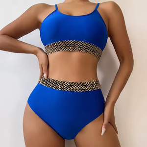 Nuevo Traje de Baño de Dos Piezas de Color Sólido, Bikini Sexy con Cuello Halter y Cintura Alta para Mujer - Product Image 3