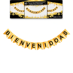 Guirnalda de Bienvenida para Fiestas, Letras de Papel Dorado de 4 Metros, Decoración para Bodas, Uso en Interiores, Modelo 44283 - Product Image 1