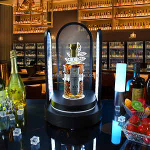 Rechargeable RGB LED, leaf carved acrylic, wine bottle display stand, custom logo luminous liquor presenter - Product Image 1