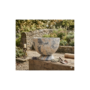 Ready To Ship <b>Large</b> Fiberglass Bowl <b>Planter</b> With Pedestal Base Marble Finish <b>Outdoor</b> Garden Patio Decorative Flower Pot - Product Image 1