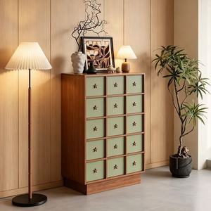 Midcentury Modern Wood <b>Storage</b> Cabinet 15 <b>Drawers</b> Flat Panel Green Living Room Furniture - Product Image 5