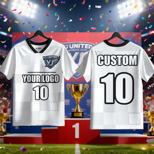 Uniformes de Fútbol Personalizados OEM ODM en Oro Blanco, Tallas Grandes Disponibles, Camiseta de Fútbol con Cuello en V para Competencia Deportiva - Product Image 2