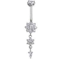 Anneau de nombril en titane ASTM F136 plaqué or rose, motif fleur, longueur 40,8 mm, barre de 16 mm, piercing unisexe pour le nombril