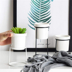 Vasi fioriera Coperta Moderna <span class=keywords><strong>Piante</strong></span> di <span class=keywords><strong>Fiori</strong></span> e Fioriere Da Giardino In Ceramica Bianca Ciotola Rotonda <span class=keywords><strong>con</strong></span> Supporto In Metallo per Succulente Planter <span class=keywords><strong>Cactus</strong></span> - Product Image 5