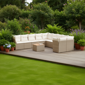 Ensemble de canapés de jardin en rotin beige, 10+ places, mobilier d'extérieur contemporain résistant aux intempéries, non pliable - Product Image 2