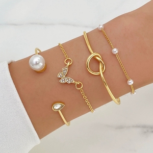 Pearl butterfly Bead <strong>Bracelet</strong> 4-piece <strong>Set</strong> Fashionable Trendy <strong>Bracelet</strong> <strong>Set</strong> Wholesale N25409 - Product Image 2