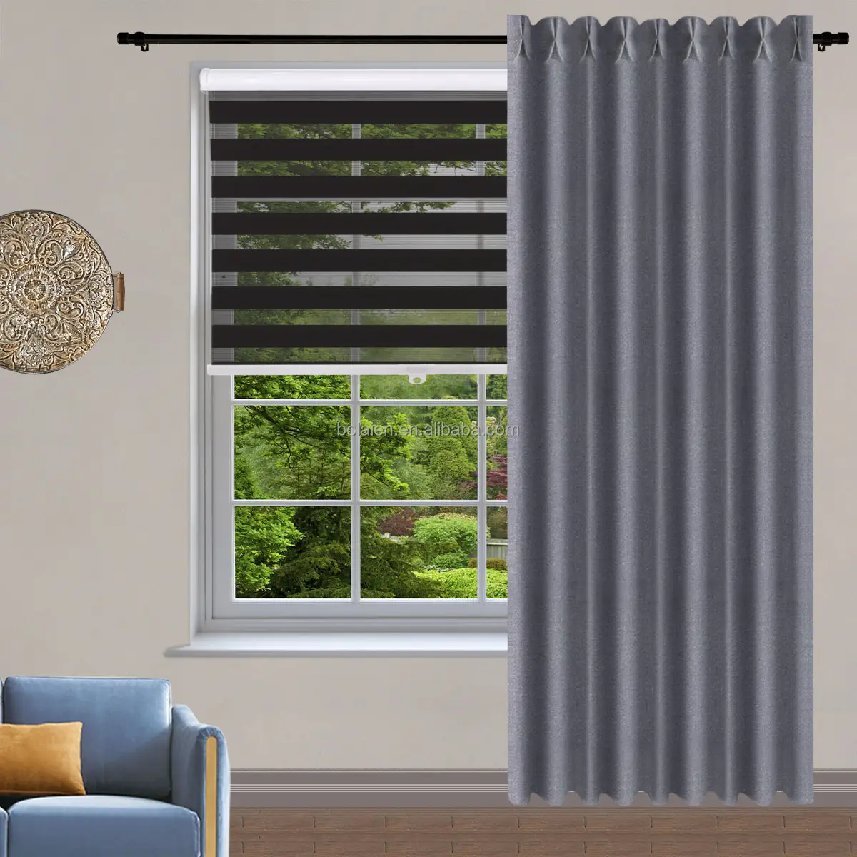 Cortinas de janela e persianas, cortinas sem fio de tecido blackout para decoração de casa