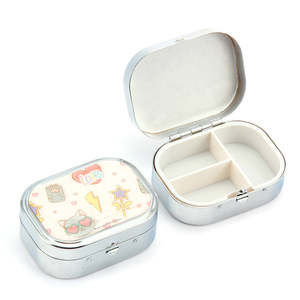<b>Cute</b> Cartoon Metal <b>Pill</b> <b>Box</b> Organizer 3 Compartment Portable Travel Medication Case Eco Friendly Pocket Medicine Vitamin Storage - Product Image 2